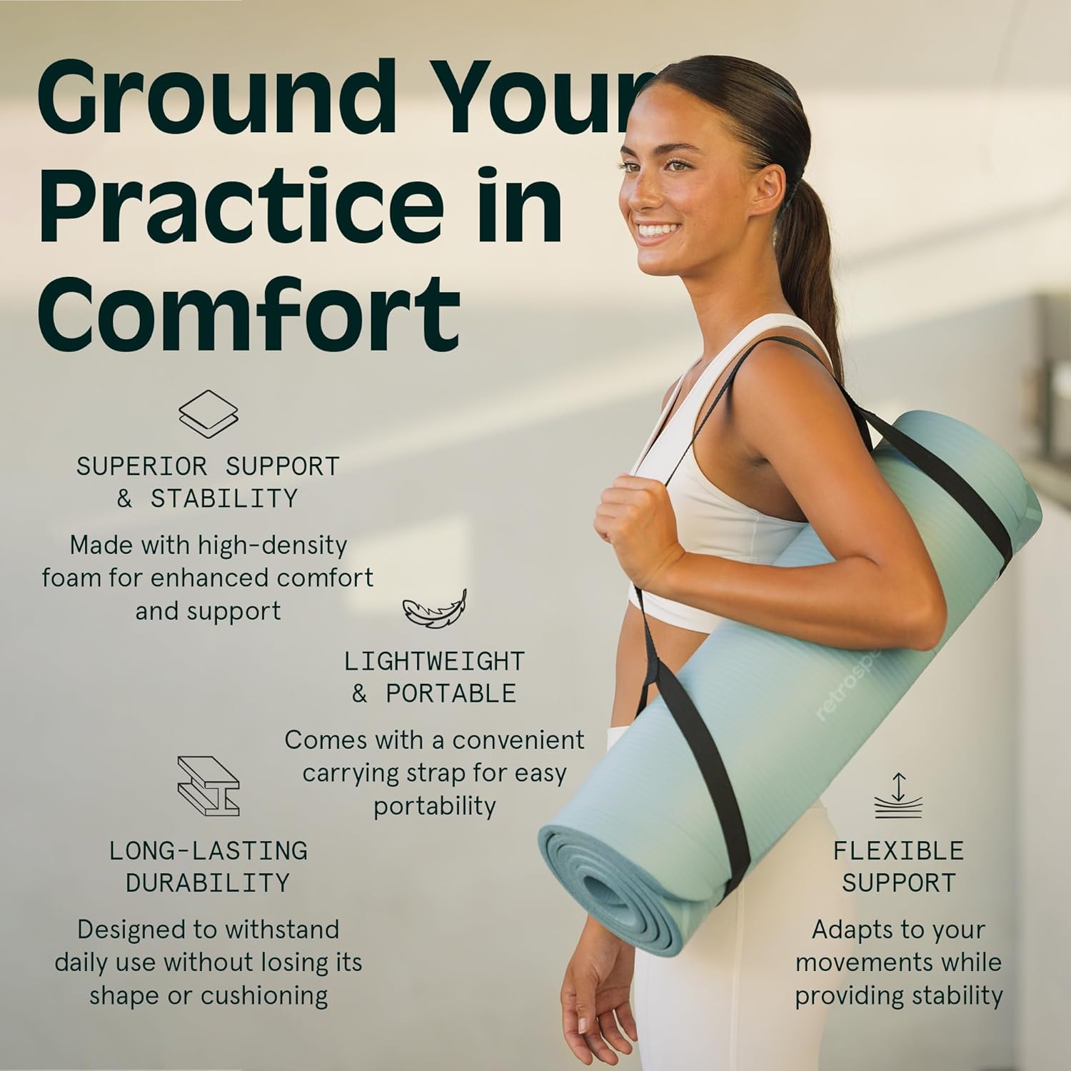 Retrospec Solana Yoga Mat 1" Thick With Nylon Carry Strap for Men & Women - Non Slip Exercise Mat for Home Yoga, Pilates, Stretching, Floor & Fitness Workouts - zenfulharmony.com
