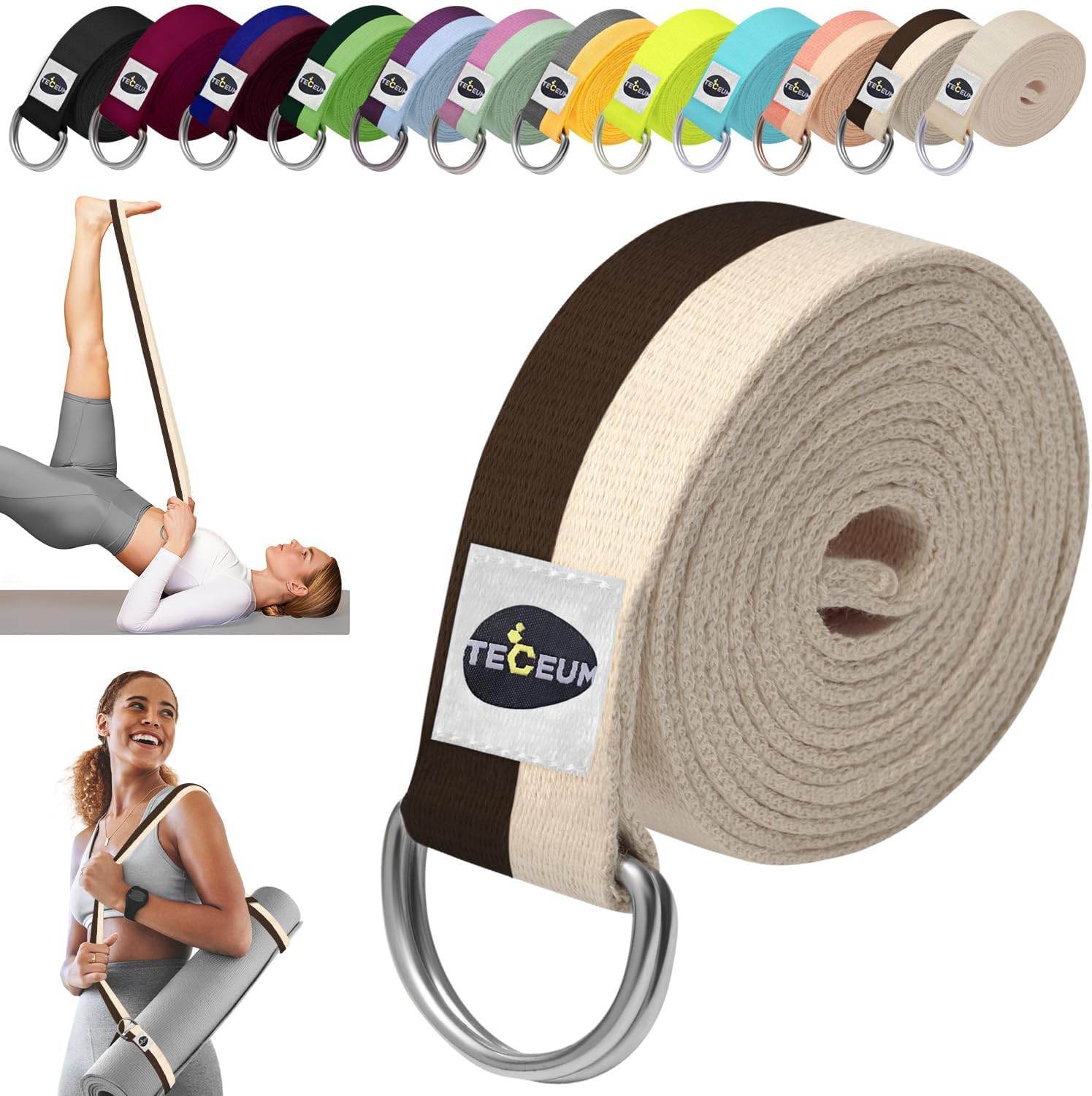 TECEUM Yoga Strap & Mat Strap – 2 IN 1 – Cotton – 6 ft 8 ft 10 ft (30+ colors) – Adjustable Non-Slip Belt for Yoga, Pilates, Stretching, Physiotherapy, Fitness & Home Workout – For Carrying Mats - zenfulharmony.com