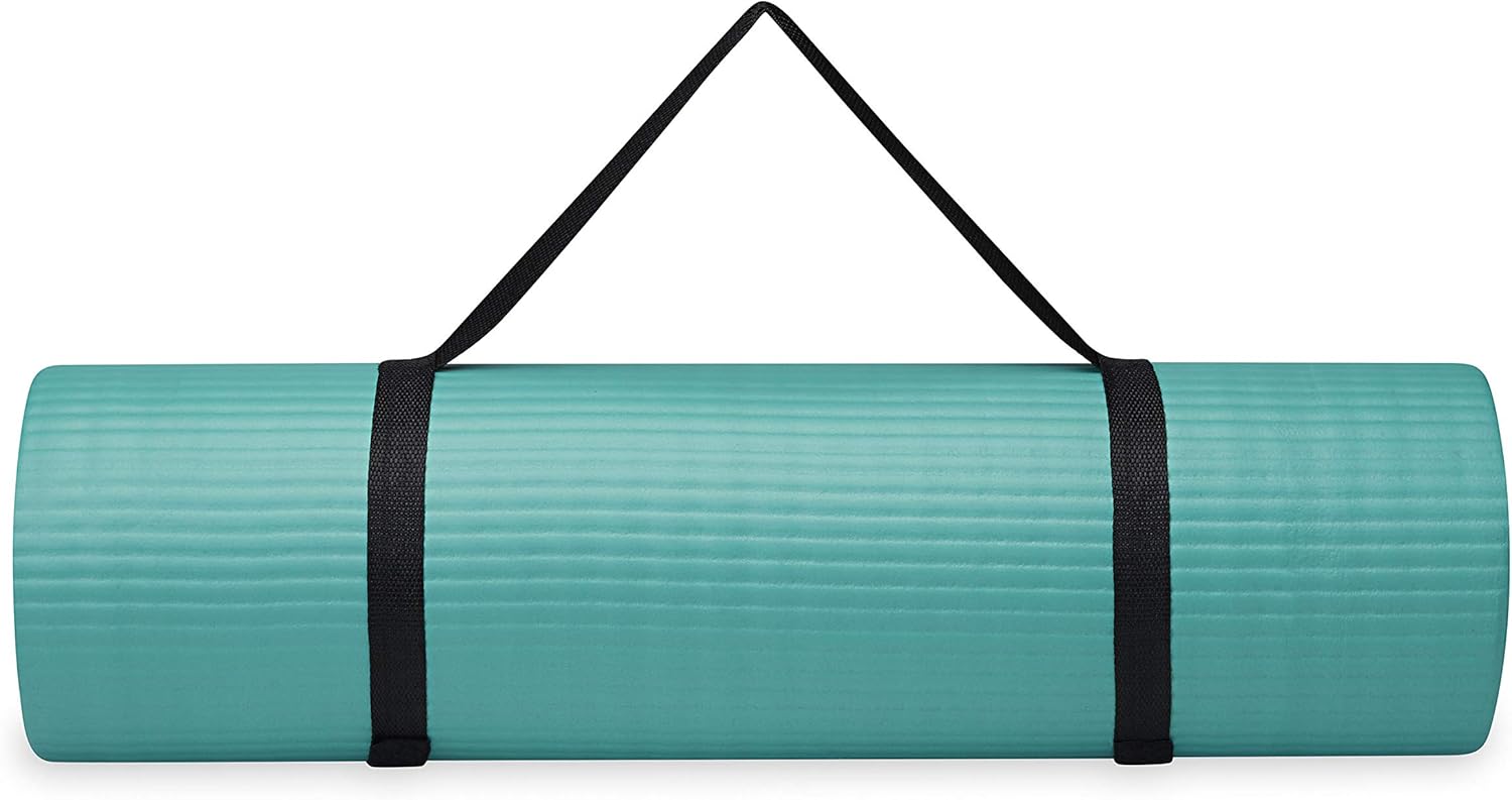 Gaiam Essentials Thick Yoga Mat Fitness & Exercise Mat with Easy-Cinch Yoga Mat Carrier Strap, 72"L x 24"W x 2/5 Inch Thick - zenfulharmony.com