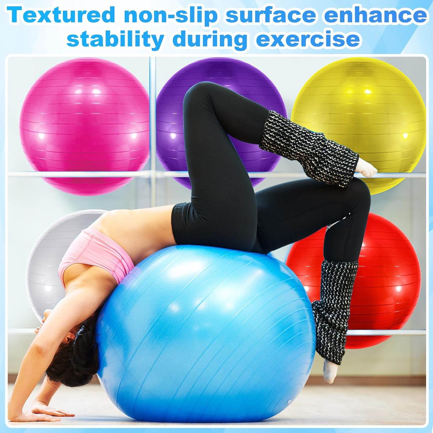 Jexine 6 Pcs Yoga Ball Exercise Ball PVC Stability Balance Yoga Ball Chair Quick Pump for Physical Workout Pregnancy Home Office Gym Equipment - zenfulharmony.com
