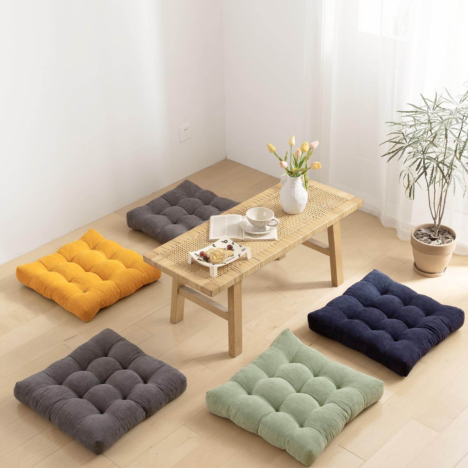 Meditation Cushion Floor Pillow - Large Square Floor Pillows for Adults Sitting with Shredded Blue Memory Foam Filling Cushions for Classroom Yoga Tatami Living Room Outdoor,Grey, 20x20x4 Inches - zenfulharmony.com