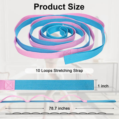 Amrules Yoga Strap for Stretching with 10 Loops Inelastic Soft Polyester Cotton Stretch Out Band for Exercise, Yoga, Pilates and Dance for Men and Women, Pink - zenfulharmony.com