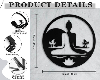 Kas Home Metal Zen Wall Decor Iron Buddha Wall Art Zen Lotus Spiritual Meditation Decor for Living Room Bedroom Yoga Studio Office Wall Décor (Black, 12x12inch) - zenfulharmony.com