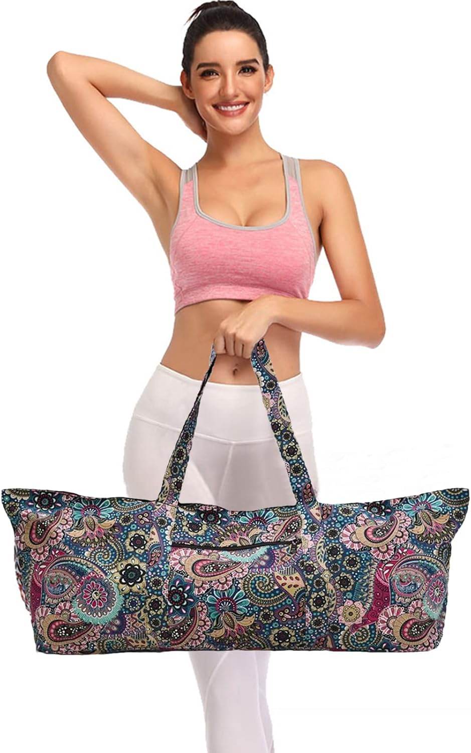 IwIeIaIrI Flower Pattern zipper yoga Mat Bag Duffle Bag Large Multipurpose Exercise Yoga Mat Bag and Yoga Mat tote bag Strap Zipper Pockets - zenfulharmony.com