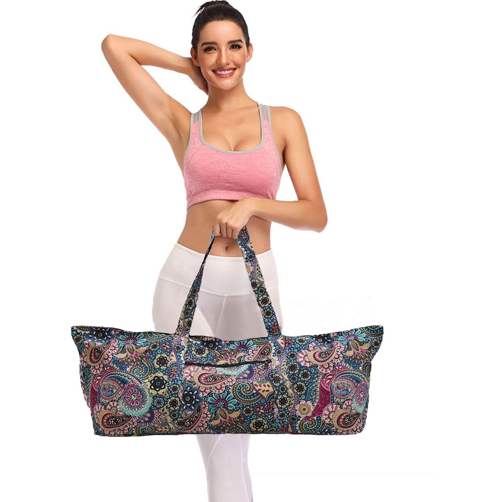 IwIeIaIrI Flower Pattern zipper yoga Mat Bag Duffle Bag Large Multipurpose Exercise Yoga Mat Bag and Yoga Mat tote bag Strap Zipper Pockets - zenfulharmony.com