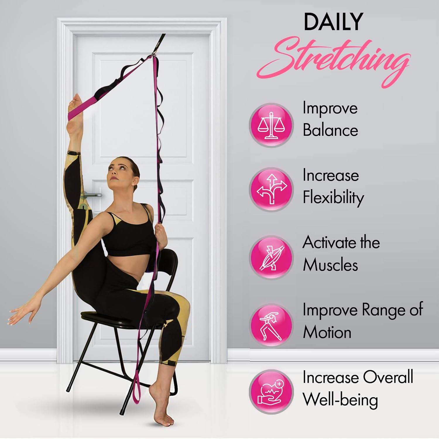 10-Loop Yoga Strap with Door Anchor – Stretch Strap for Flexibility, Deep Stretching, and Improved Balance – Perfect Yoga Accessory for All Fitness Levels - zenfulharmony.com