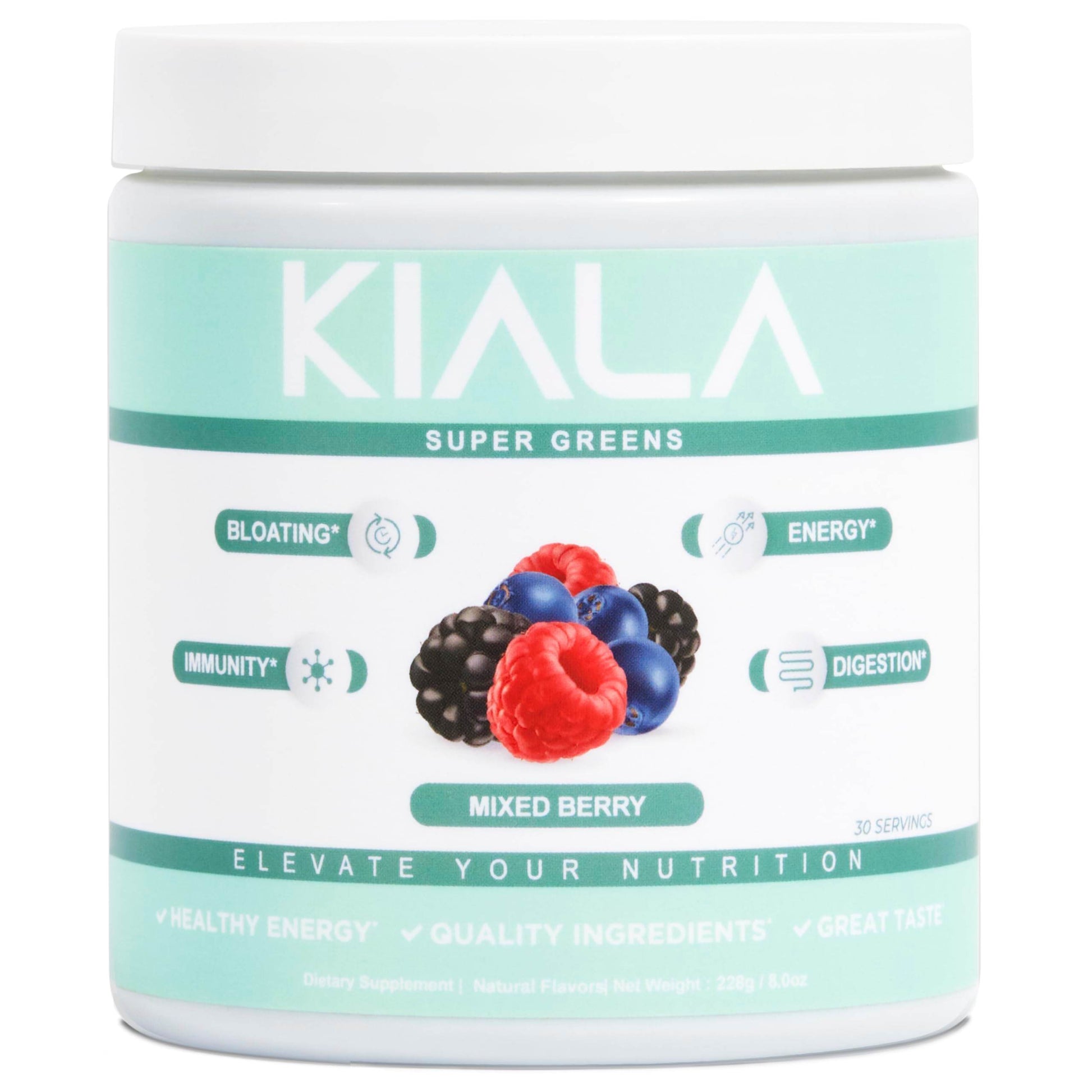 Kiala Nutrition Super Greens, Organic Greens Powder with Spirulina & Chlorella for Digestion, Gut Health, Immunity & Energy, Gluten Free, Vegan, Daily Support for Women, Mixed Berry, 30 Servings - zenfulharmony.com