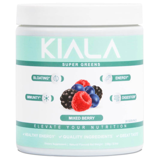 Kiala Nutrition Super Greens, Organic Greens Powder with Spirulina & Chlorella for Digestion, Gut Health, Immunity & Energy, Gluten Free, Vegan, Daily Support for Women, Mixed Berry, 30 Servings - zenfulharmony.com