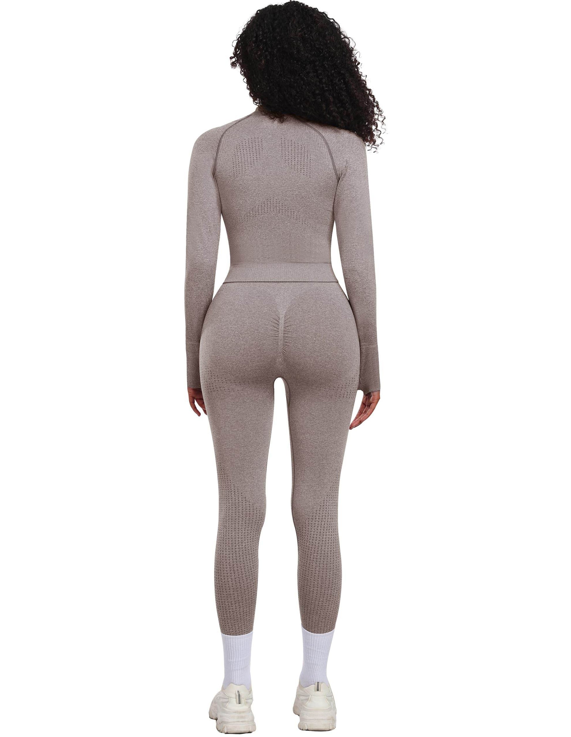 OLCHEE Womens Workout Sets 2 Piece - Seamless Yoga Outfits Long Sleeve Zipper Jacket and High Waist Leggings Butt Lifting Gym Set - Cream Medium - zenfulharmony.com