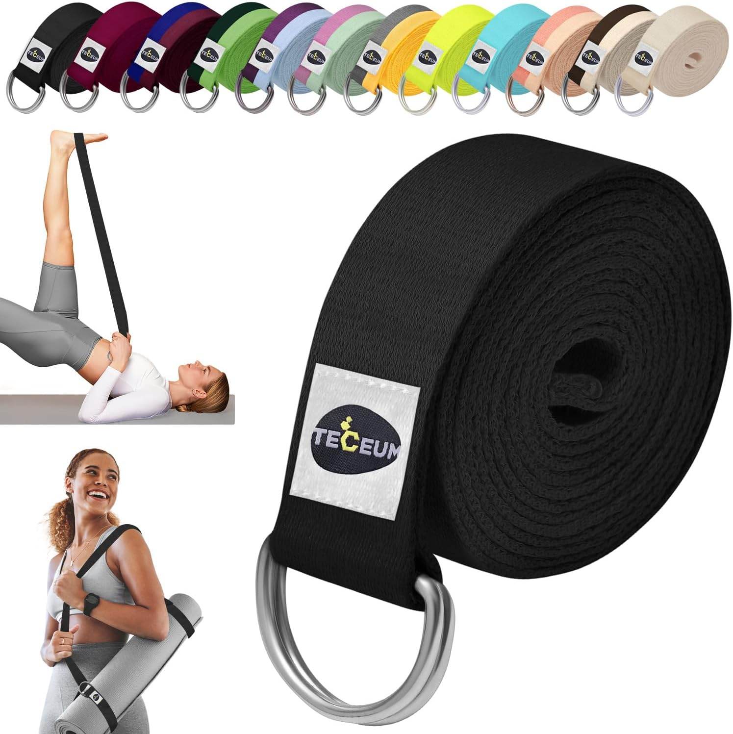 TECEUM Yoga Strap & Mat Strap – 2 IN 1 – Cotton – 6 ft 8 ft 10 ft (30+ colors) – Adjustable Non-Slip Belt for Yoga, Pilates, Stretching, Physiotherapy, Fitness & Home Workout – For Carrying Mats - zenfulharmony.com