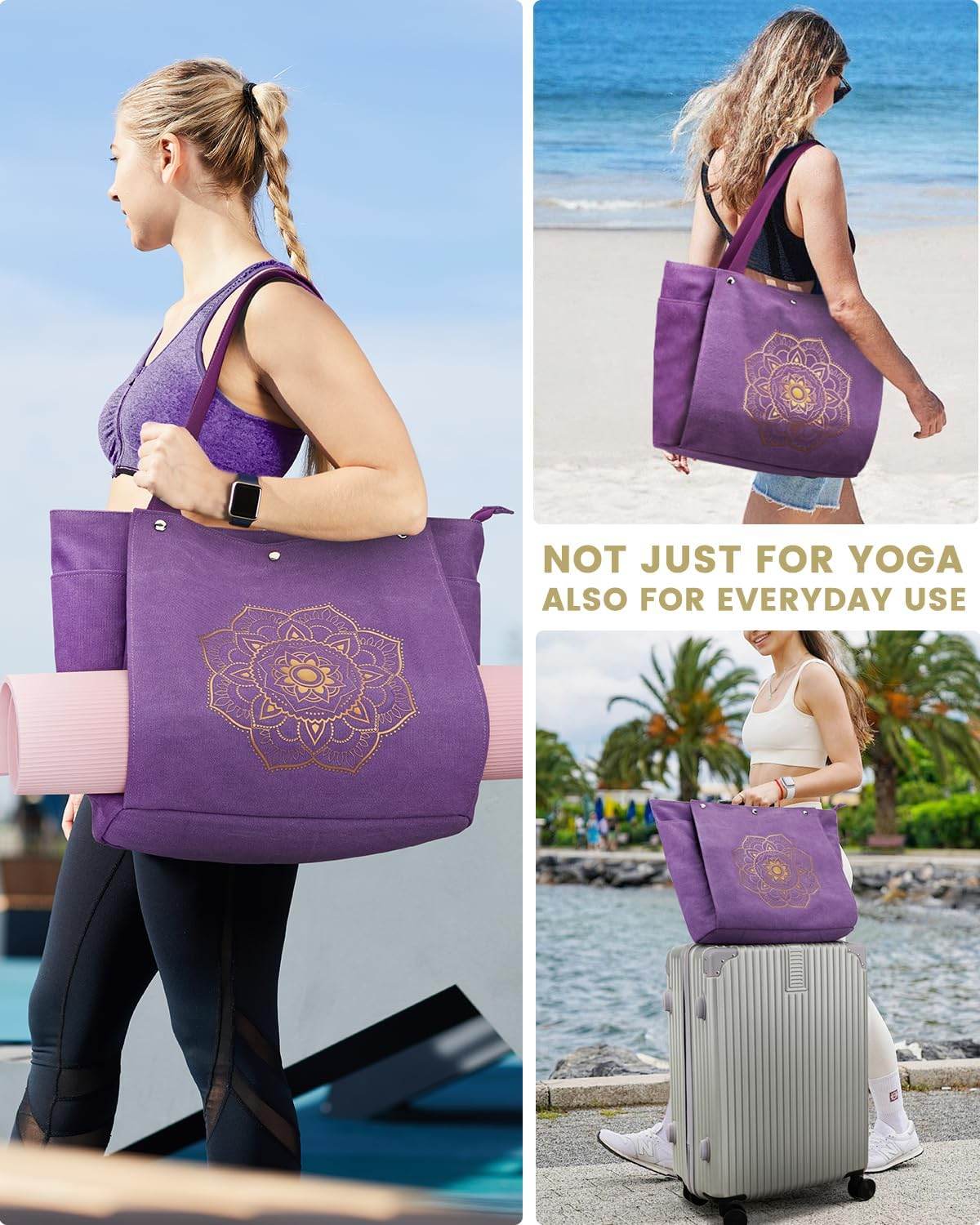 Gonex Yoga Mat Bag, Yoga Gym Bag Tote Bag with Multi Pockets For Women Men, Canvas Yoga Mat Carrier Take in Out Mat Easily For Pilates Travel Workout Office - zenfulharmony.com