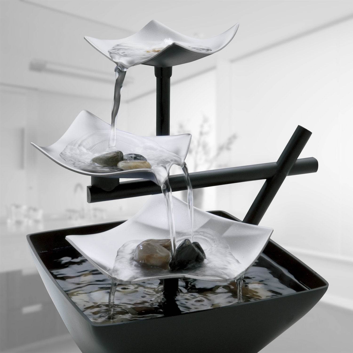 Homedics Tabletop Water Fountain, Home Décor Soothing Sound Machine - Automatic Pump, Deep Basin & Natural River Rocks. Indoor Zen Relaxation for Office, Living Room, or Bedroom, 8.25” Tall - zenfulharmony.com