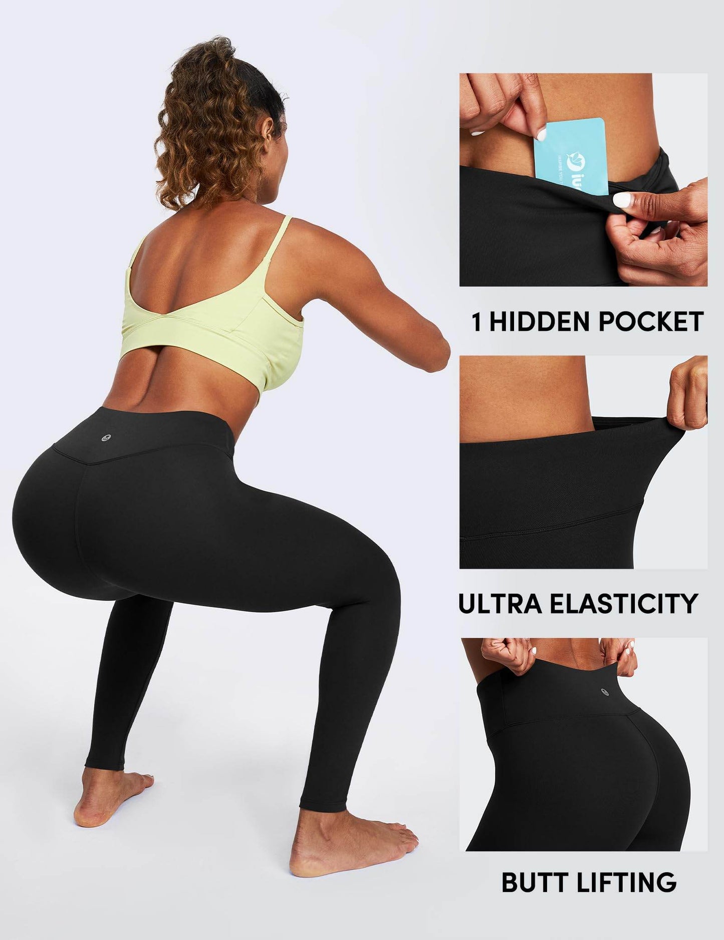 IUGA High Waisted Leggings for Women Running Workout Leggings with Inner Pocket Yoga Pants for Women Black - zenfulharmony.com