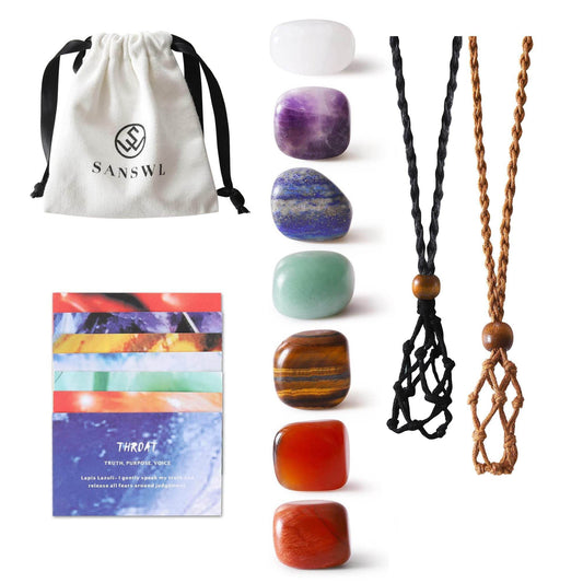 7 Chakra Healing Crystal Necklace Set - Boho Handmade Cord Cage and Hippie Energy Pendant Holder Real Crystal and Healing Stone Jewelry Spiritual Gift for Women Teen Christmas Gifts - zenfulharmony.com