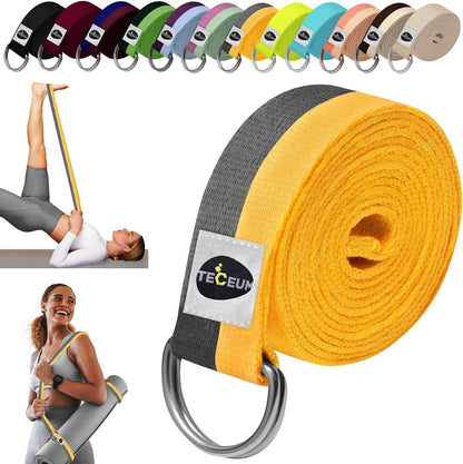 TECEUM Yoga Strap & Mat Strap – 2 IN 1 – Cotton – 6 ft 8 ft 10 ft (30+ colors) – Adjustable Non-Slip Belt for Yoga, Pilates, Stretching, Physiotherapy, Fitness & Home Workout – For Carrying Mats - zenfulharmony.com