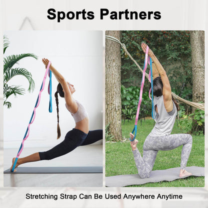Amrules Yoga Strap for Stretching with 10 Loops Inelastic Soft Polyester Cotton Stretch Out Band for Exercise, Yoga, Pilates and Dance for Men and Women, Pink - zenfulharmony.com