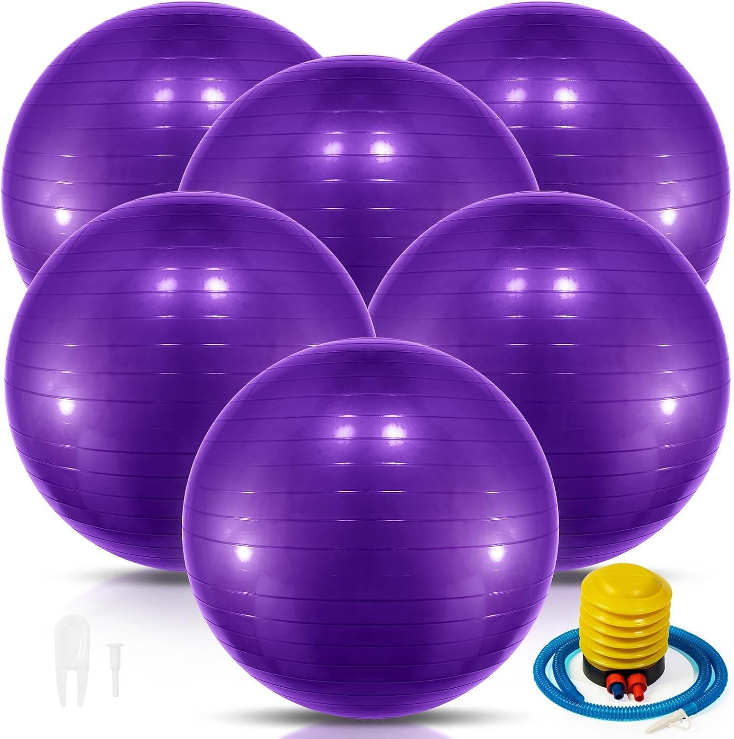 Jexine 6 Pcs Yoga Ball Exercise Ball PVC Stability Balance Yoga Ball Chair Quick Pump for Physical Workout Pregnancy Home Office Gym Equipment - zenfulharmony.com