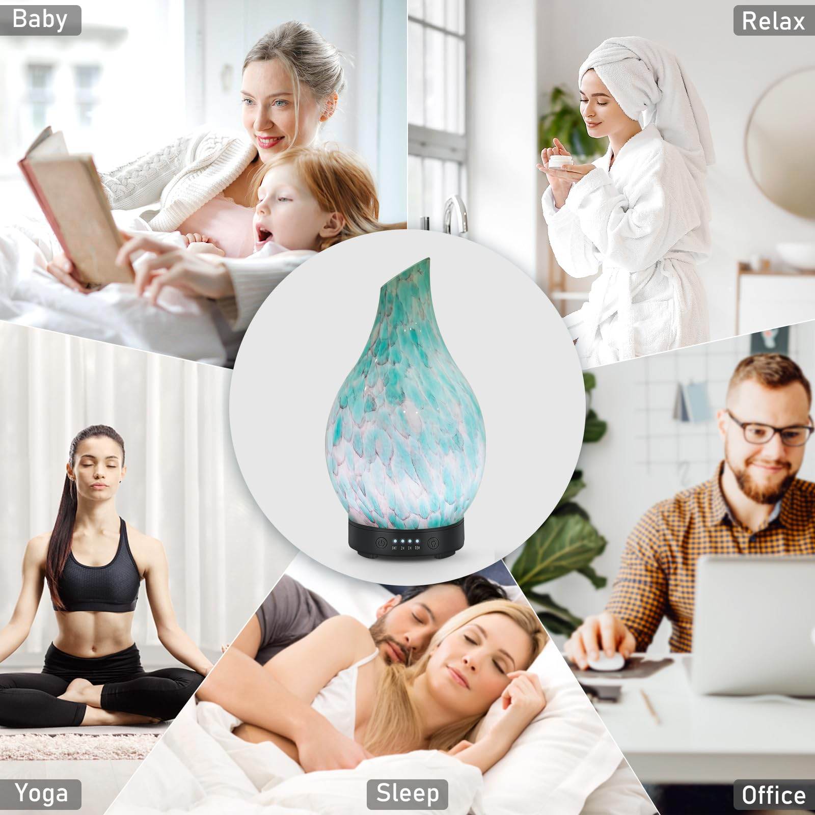 Essential Oil Diffuser 120ml Ultrasonic Aromatherapy Diffuser with Handmade Glass BPA Free, Auto Shut-Off 4 Timer Setting 7 Colors Changed LED for Home Yoga Office (Cobblestone) - zenfulharmony.com