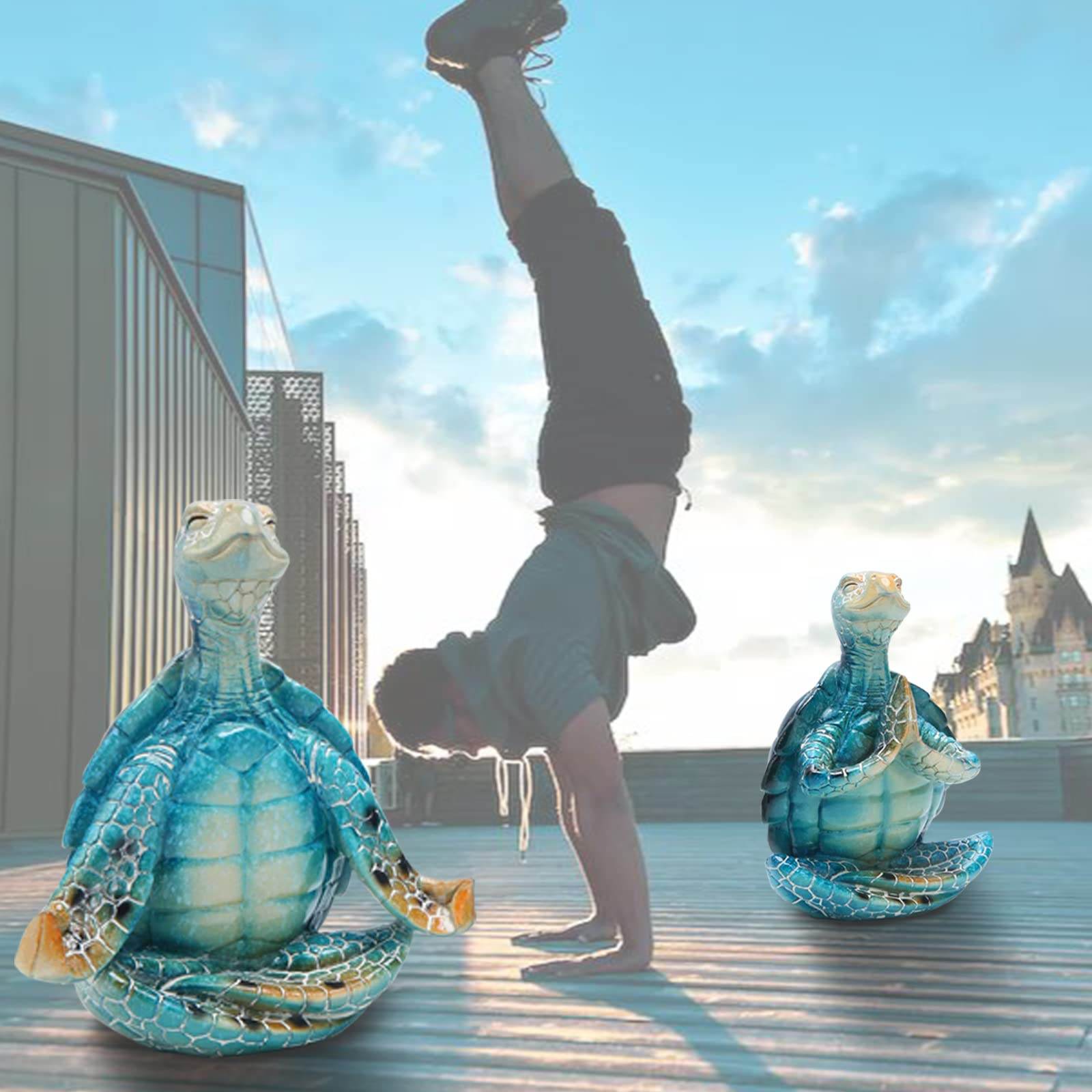 2Pcs Sea Turtle Meditating Yoga Statues Beach Room Decor Yoga Sea Turtle Figurine Resin Zen Turtle Spiritual Spring Garden Turtle Crafts Turtle Figurine for Home Office Bedroom Unique Beachy Decor - zenfulharmony.com