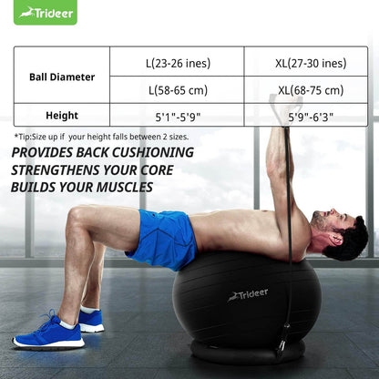 Trideer Ball Chair Yoga Ball Chair Exercise Ball Chair with Base & Bands for Home Gym Workout Ball for Abs, Stability Ball & Balance Ball Seat to Relieve Back Pain (XL(27-30ines/68-75cm), Black) - zenfulharmony.com