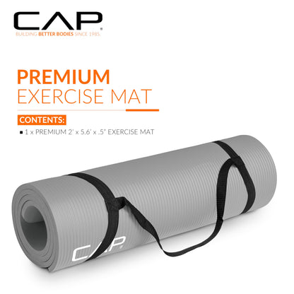CAP Barbell High Density Exercise Mat with strap, 68"x24" 12mm - Gray - zenfulharmony.com