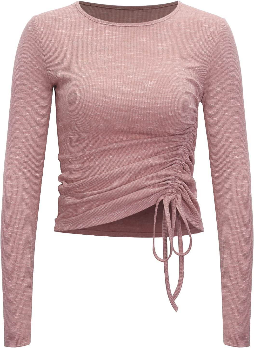 Womens Long/Short Sleeve Workout Tops Ruched Side Yoga Atheltic Shirt Slim Fitted - zenfulharmony.com