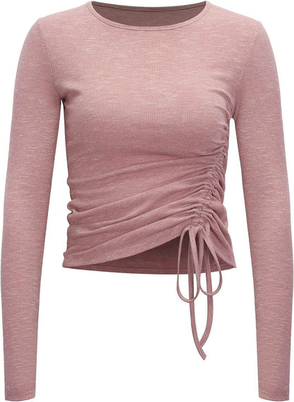 Womens Long/Short Sleeve Workout Tops Ruched Side Yoga Atheltic Shirt Slim Fitted - zenfulharmony.com