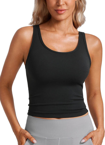 CRZ YOGA Womens Butterluxe Double Lined Workout Tank Tops Scoop Neck Racerback Cropped Casual Sleeveless Shirt - zenfulharmony.com
