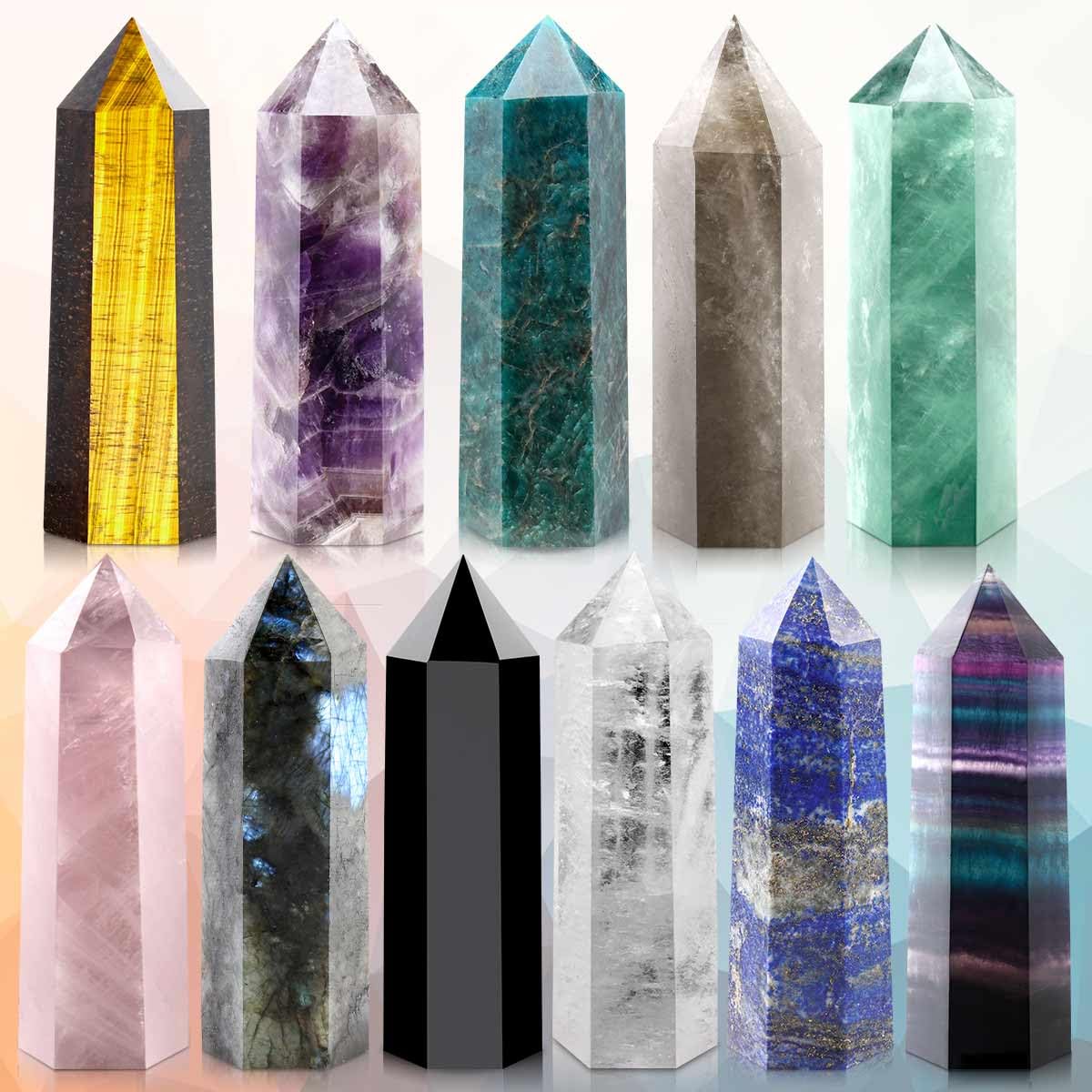 CASMON Large Healing Crystal Wands 3.9"-4.3"(10-11cm), Natural Rose Quartz Obelisk Crystal Tower Stone, 6 Faceted Single Healing Crystal Point for Reiki Chakra Meditation Therapy (1PC) - zenfulharmony.com