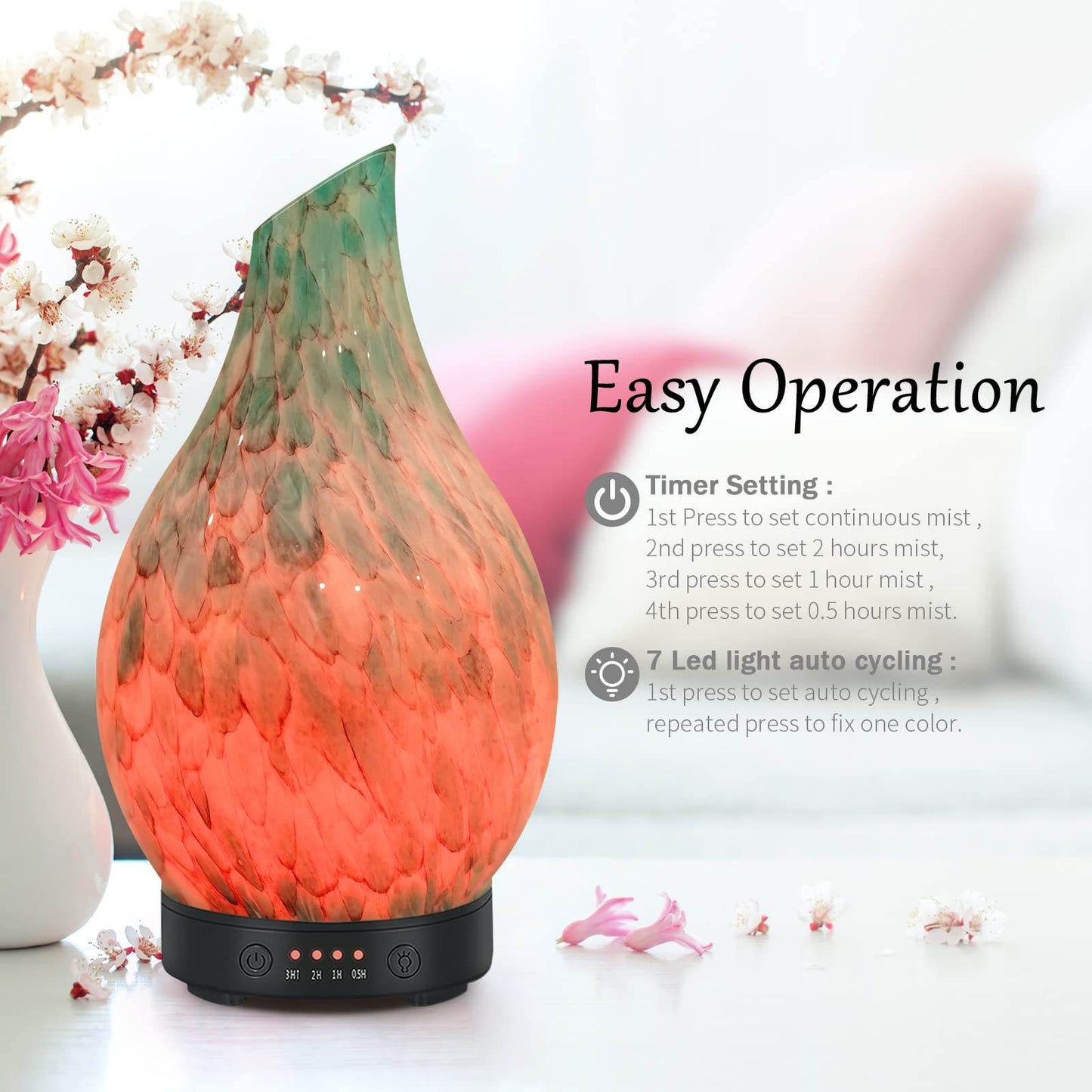 Essential Oil Diffuser 120ml Ultrasonic Aromatherapy Diffuser with Handmade Glass BPA Free, Auto Shut-Off 4 Timer Setting 7 Colors Changed LED for Home Yoga Office (Cobblestone) - zenfulharmony.com