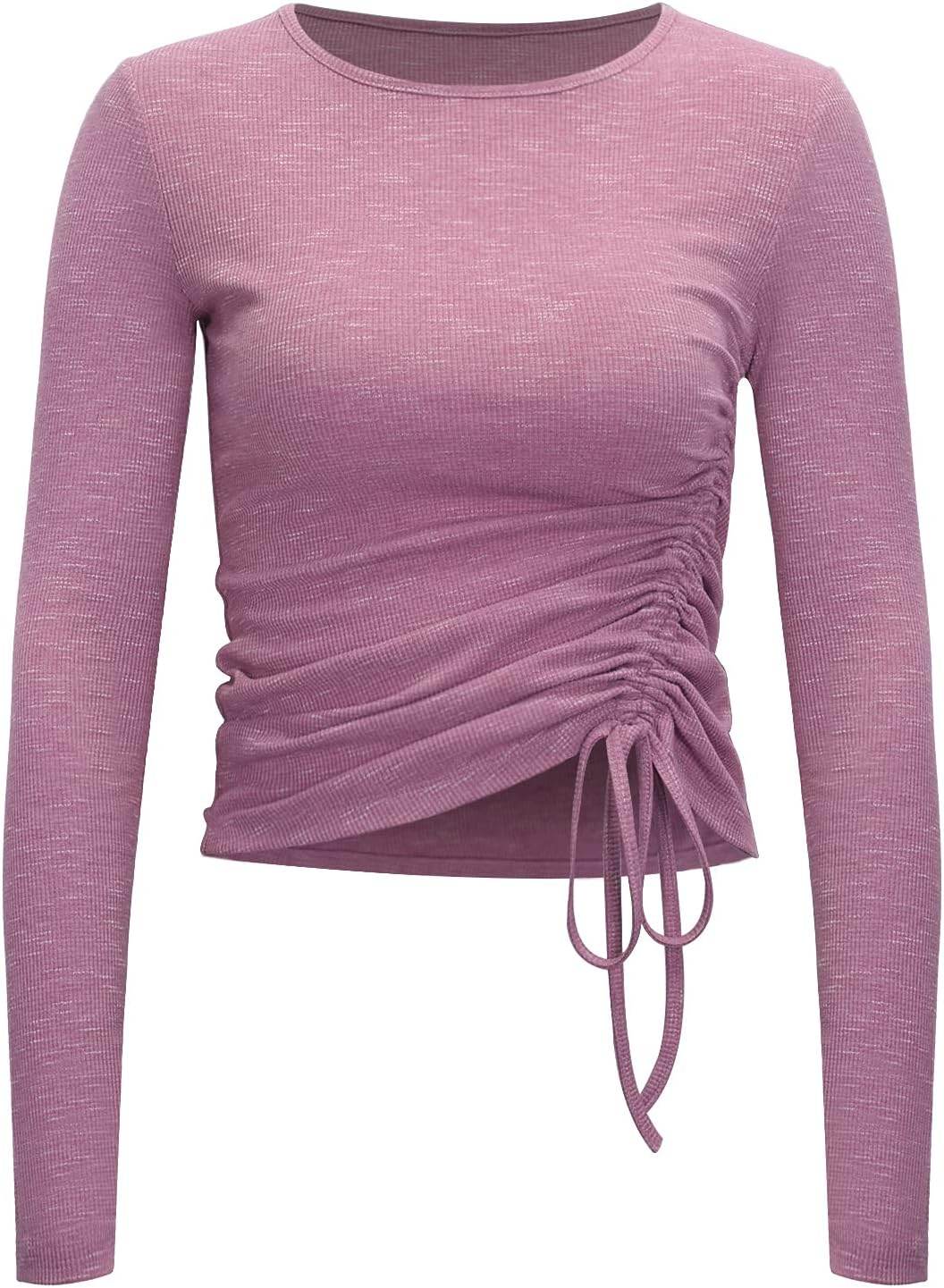 Womens Long/Short Sleeve Workout Tops Ruched Side Yoga Atheltic Shirt Slim Fitted - zenfulharmony.com
