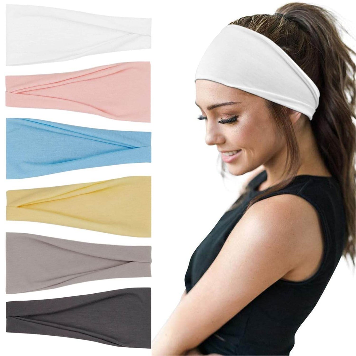 Boho Headbands For Women Fashion Wide Headband Yoga Workout Head Bands Hair Accessories Band 6 Pack - zenfulharmony.com