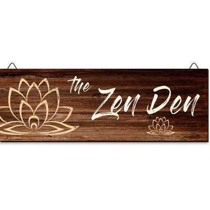 The Zen Den Wooden Wall Sign, 13.7 x 4.7 Inches Hippie Room Decoration with Hooks, Hanging Meditation Accessories Decor for Chakra, Spiritual Room Accents - zenfulharmony.com