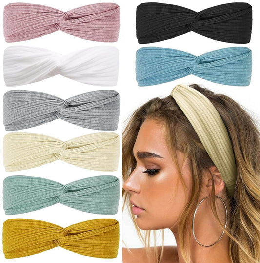 Huachi Headbands for Women Twist Knotted Women Head Bands Boho Stretchy Hair Bands Non Slip for Girls Criss Cross Turban Plain Headwrap Yoga Workout Vintage Hair Accessories, Solid Color - zenfulharmony.com