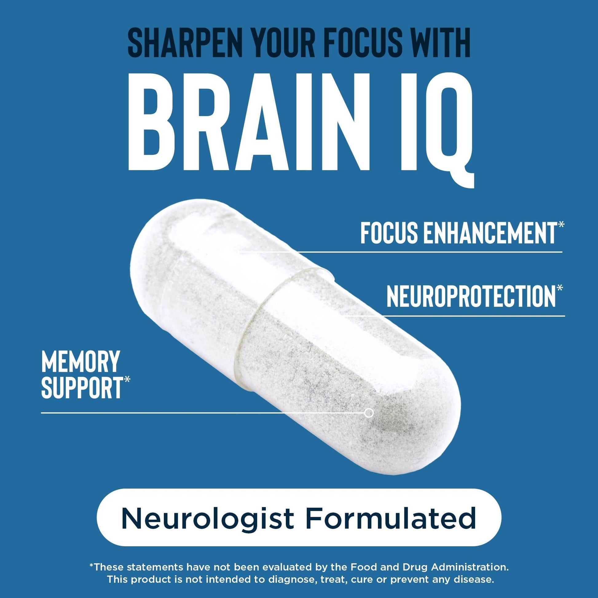 BrainIQ Nootropic Brain Supplements for Memory and Focus | Memory Supplement for Brain Health | Cognitive Supplement & Memory Pill with Lion's Mane, L-threonine & Coffee Extract | Vegan, 60 Capsules - zenfulharmony.com