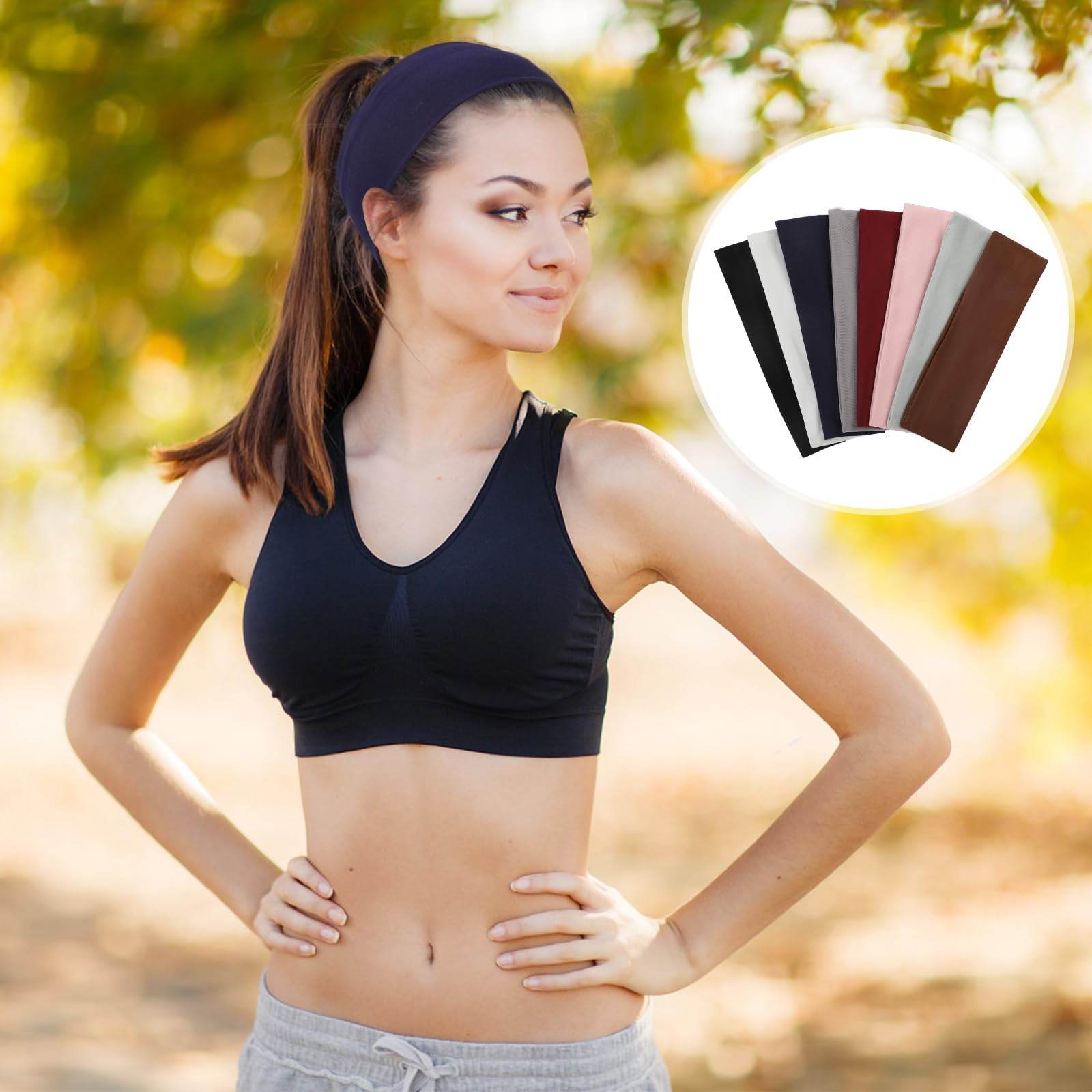 Fishinsea 8 Pack Sport Headbands for Women, Elastic Soft Fabric Non-Slip Hair Bands Hair Warp for Daily Workout Yoga Running Sports - zenfulharmony.com