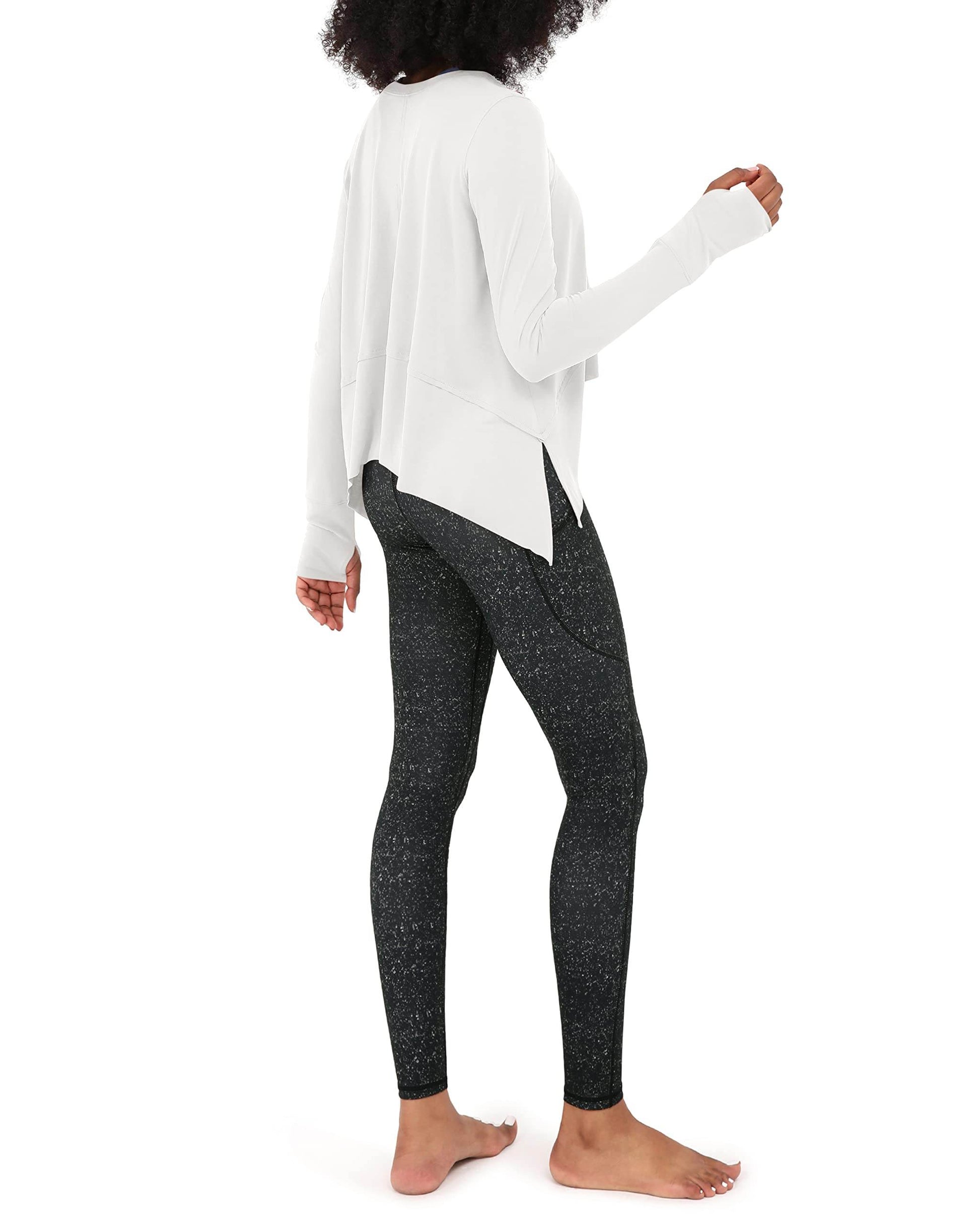ODODOS Long Sleeve Tee for Women with Thumb Hole Athletic Gym Workout Crop Tops Yoga Shirts, White, Large - zenfulharmony.com