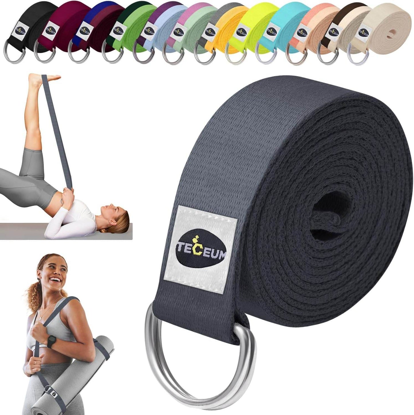 TECEUM Yoga Strap & Mat Strap – 2 IN 1 – Cotton – 6 ft 8 ft 10 ft (30+ colors) – Adjustable Non-Slip Belt for Yoga, Pilates, Stretching, Physiotherapy, Fitness & Home Workout – For Carrying Mats - zenfulharmony.com