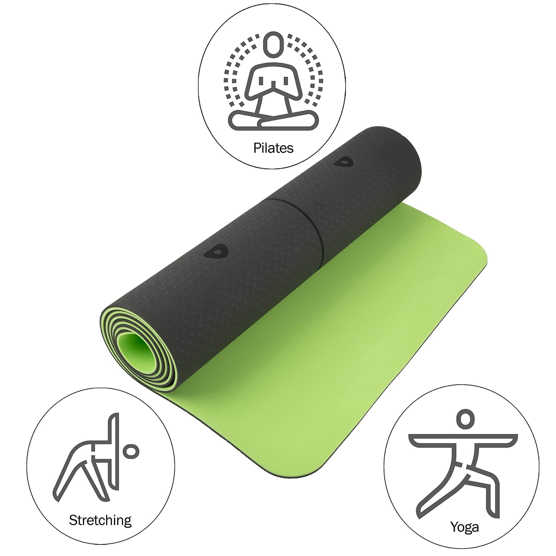 Yoga Mat with Alignment Marks - Lightweight Exercise Mat with Carry Strap for Home Workout or Travel by Wakeman Outdoors (Gray and Green) - zenfulharmony.com