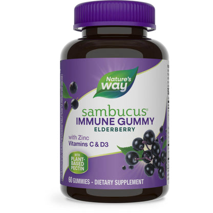 Nature’s Way Sambucus Elderberry Immune Gummies, Daily Immune Support for Kids and Adults*, with Vitamin C, Vitamin D3, Zinc, Gluten Free, Vegetarian, 60 Gummies (Packaging May Vary) - zenfulharmony.com