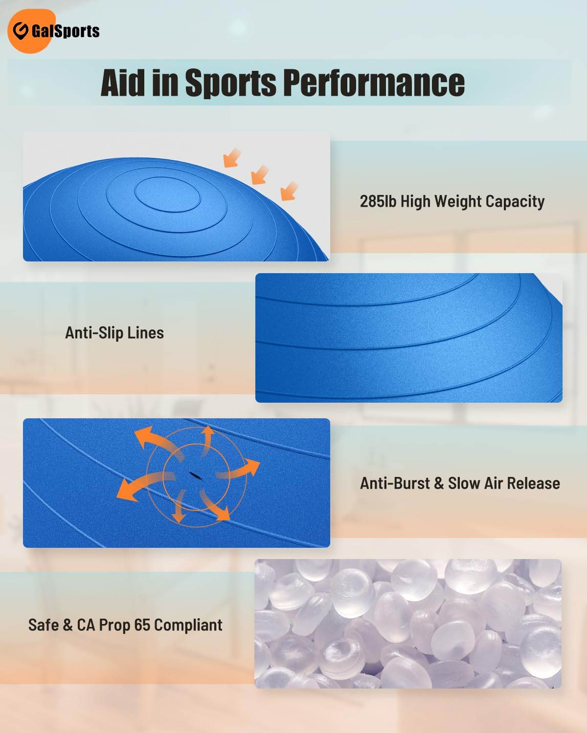 GalSports Yoga Ball Exercise Ball for Working Out, Anti-Burst and Slip Resistant Stability Ball, Swiss Ball for Physical Therapy, Balance Ball Chair, Home Gym Fitness - zenfulharmony.com