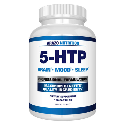 Arazo Nutrition 5-HTP 200 MG Plus Calcium for Mood, Sleep – Supports Calm and Relaxed Mood – 99% High Purity – 120 Capsules - zenfulharmony.com