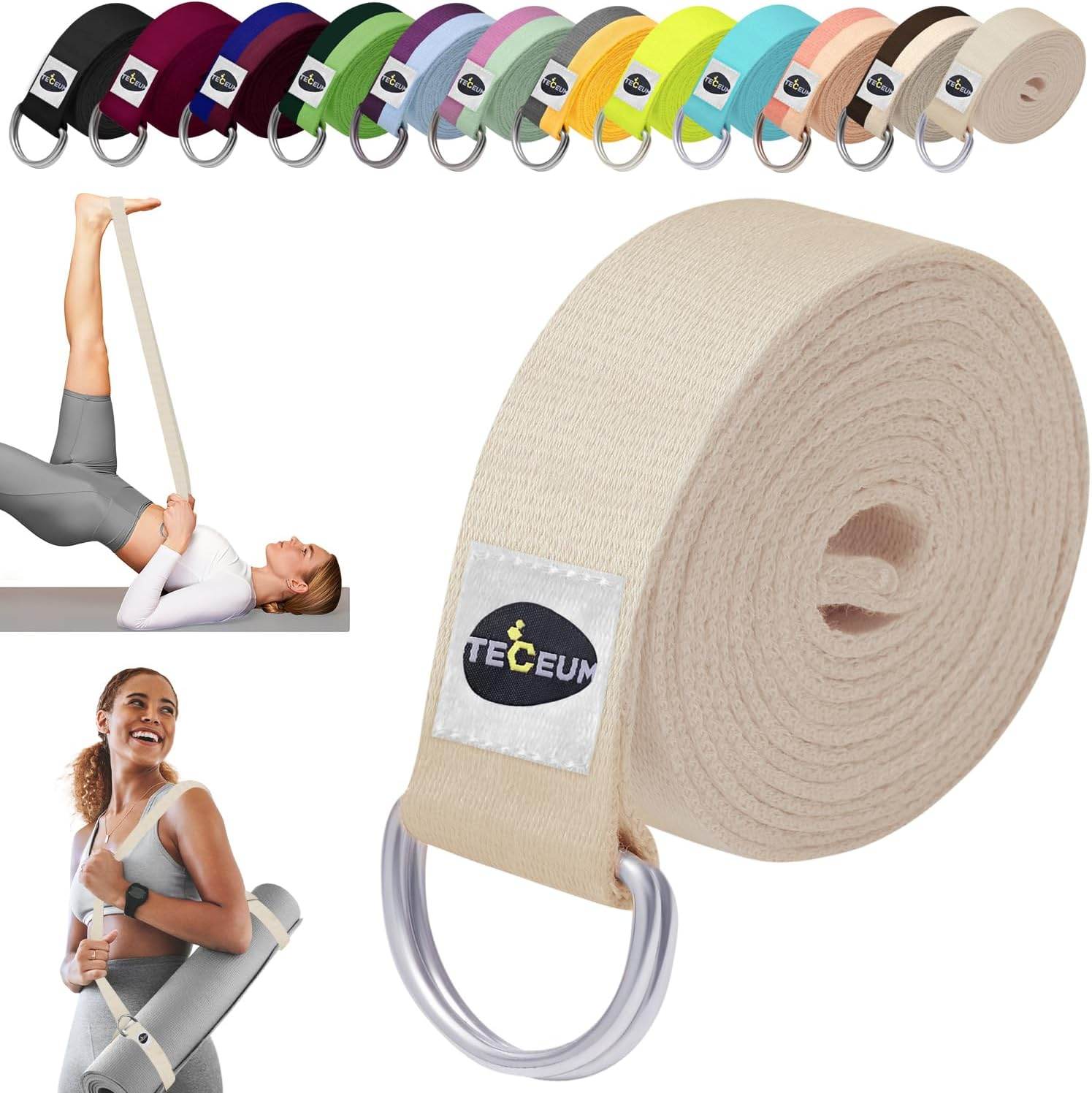 TECEUM Yoga Strap & Mat Strap – 2 IN 1 – Cotton – 6 ft 8 ft 10 ft (30+ colors) – Adjustable Non-Slip Belt for Yoga, Pilates, Stretching, Physiotherapy, Fitness & Home Workout – For Carrying Mats - zenfulharmony.com