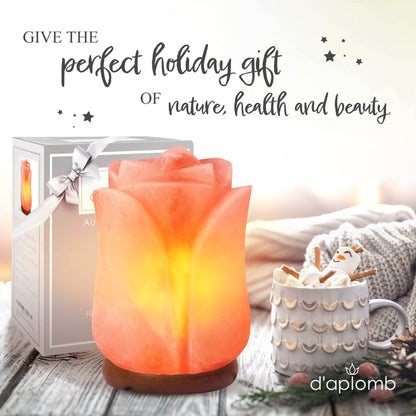 d'aplomb 100% Authentic Natural Himalayan Salt Lamp; Hand Carved Flower Rose Crystal Rock Salt from Himalayan Mountains; Dimmer Cord (Pink Flower) - zenfulharmony.com