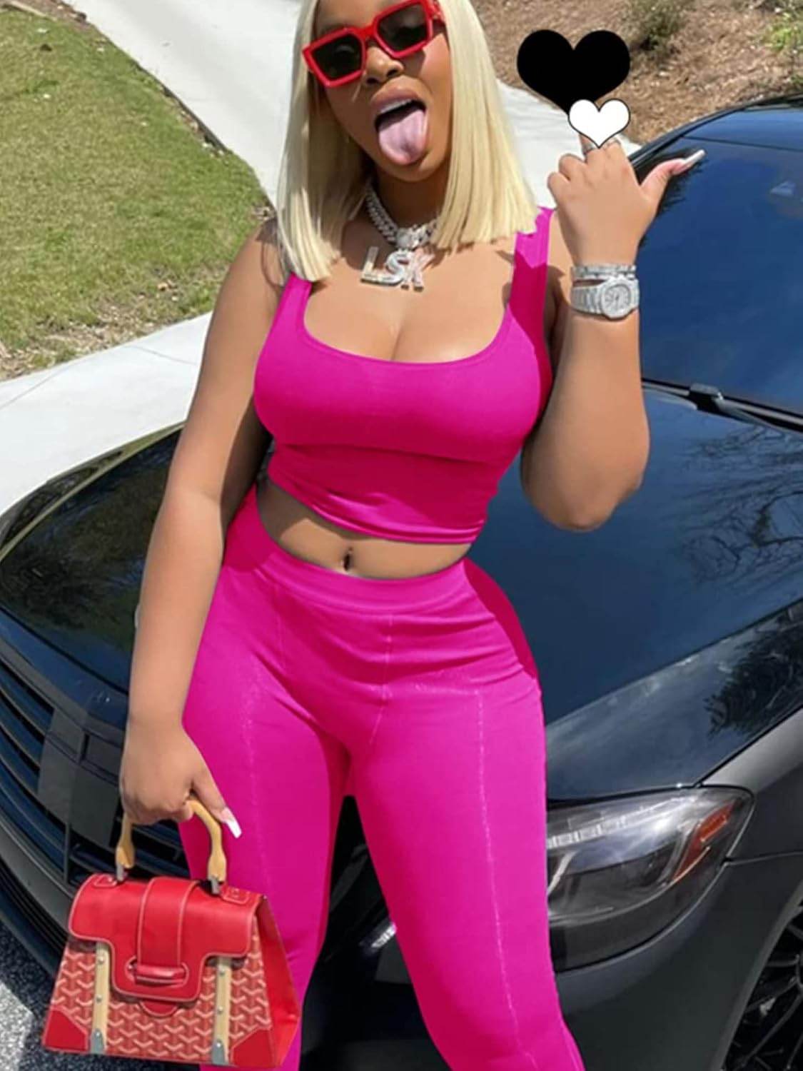 AYWA Casual Workout Sets Two Piece Outfits for Women Ribbed Crop Tank Top High Waist Leggings Active Wear - zenfulharmony.com
