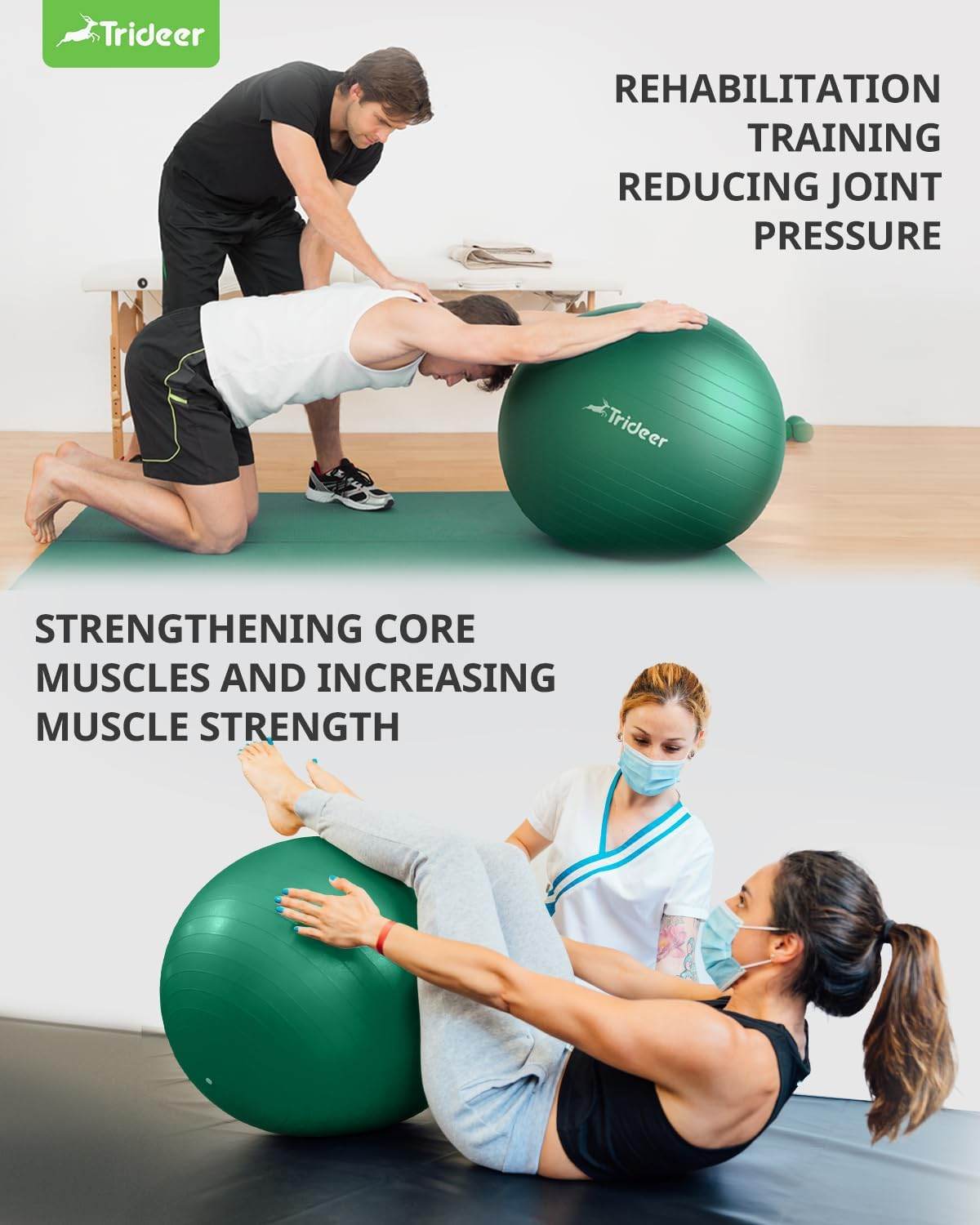 Trideer Exercise Ball for Physical Therapy & Workout - Swiss Ball for Core Strength & Balance - zenfulharmony.com