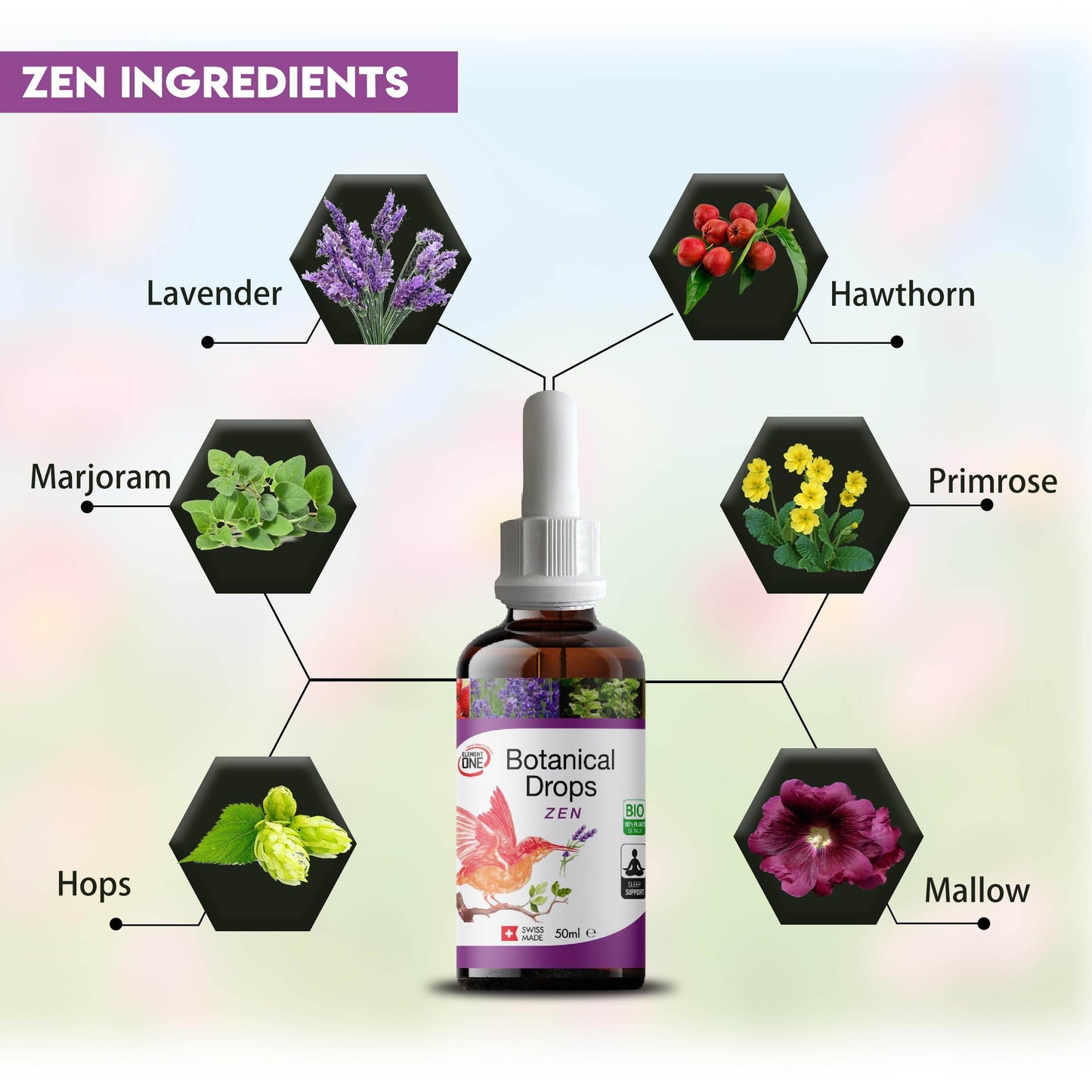element one Botanical Zen Drops is Natural Stress Relief Supplement, Herbal Drops Anxiety Relief Supplement, Sleep Support & Relaxation, Plant-Based Sleep Supplement Promotes Relaxation - zenfulharmony.com