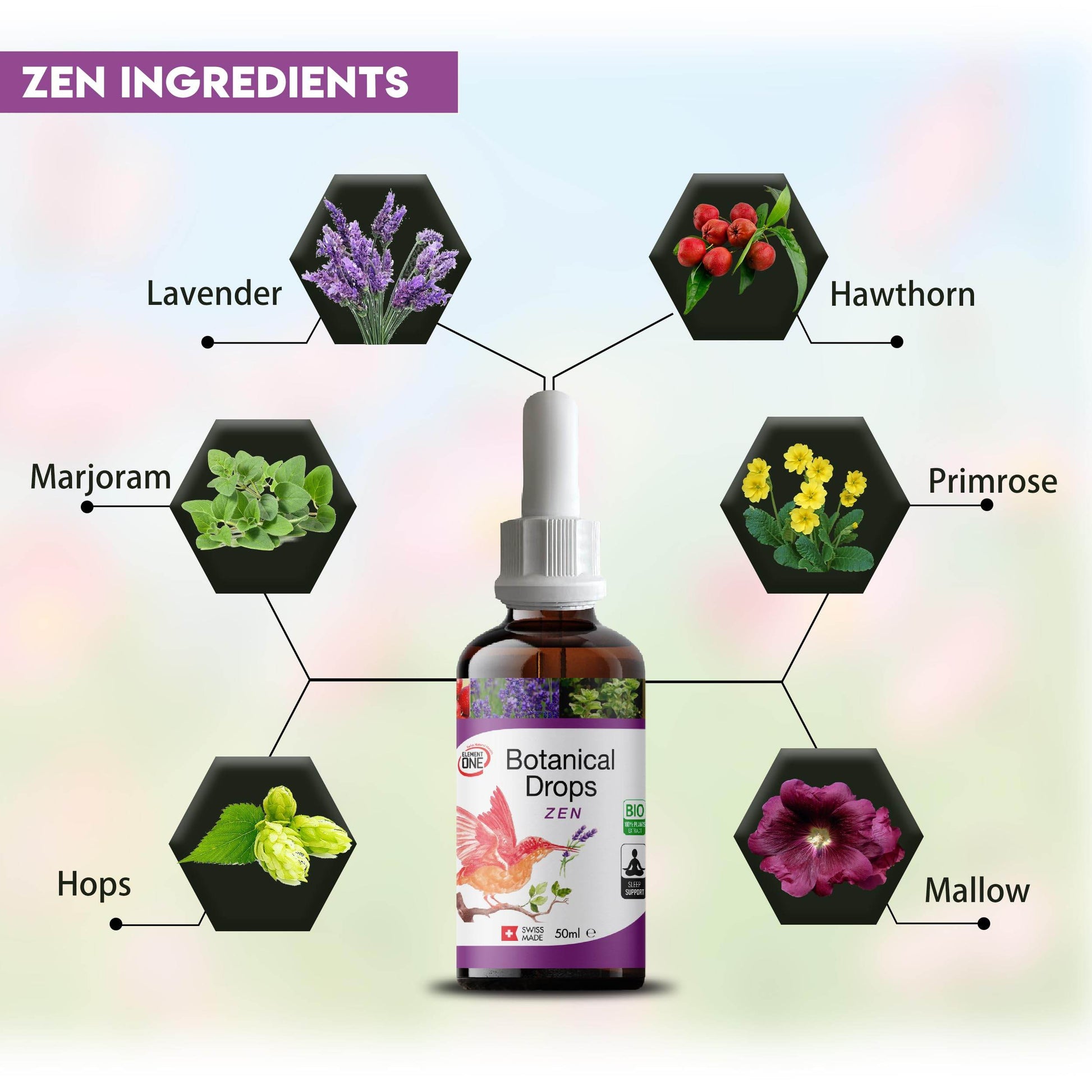 element one Botanical Zen Drops is Natural Stress Relief Supplement, Herbal Drops Anxiety Relief Supplement, Sleep Support & Relaxation, Plant-Based Sleep Supplement Promotes Relaxation - zenfulharmony.com