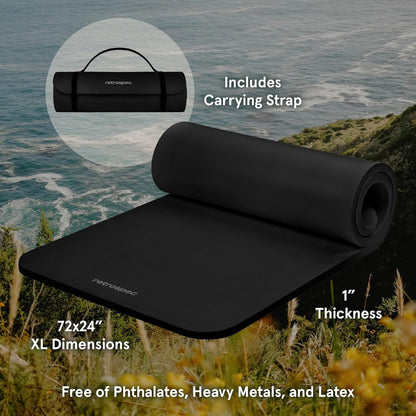 Retrospec Solana Yoga Mat 1" Thick With Nylon Carry Strap for Men & Women - Non Slip Exercise Mat for Home Yoga, Pilates, Stretching, Floor & Fitness Workouts - zenfulharmony.com