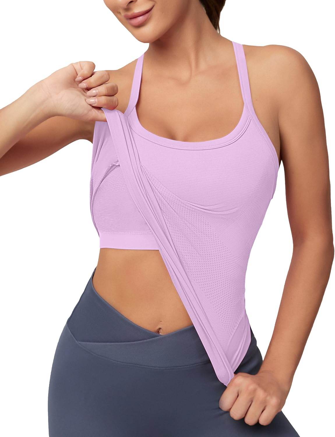 MathCat Workout Tank Tops for Women with Built in Bra, Sleeveless Gym Tops Seamless Racerback Athletic Yoga Shirts - zenfulharmony.com